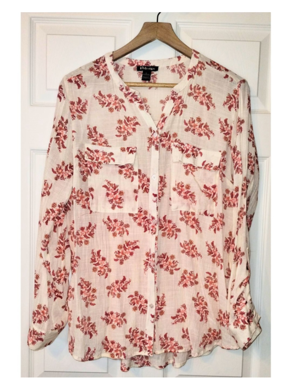 Women's BYdesign White & Red Floral Blouse (Size L)